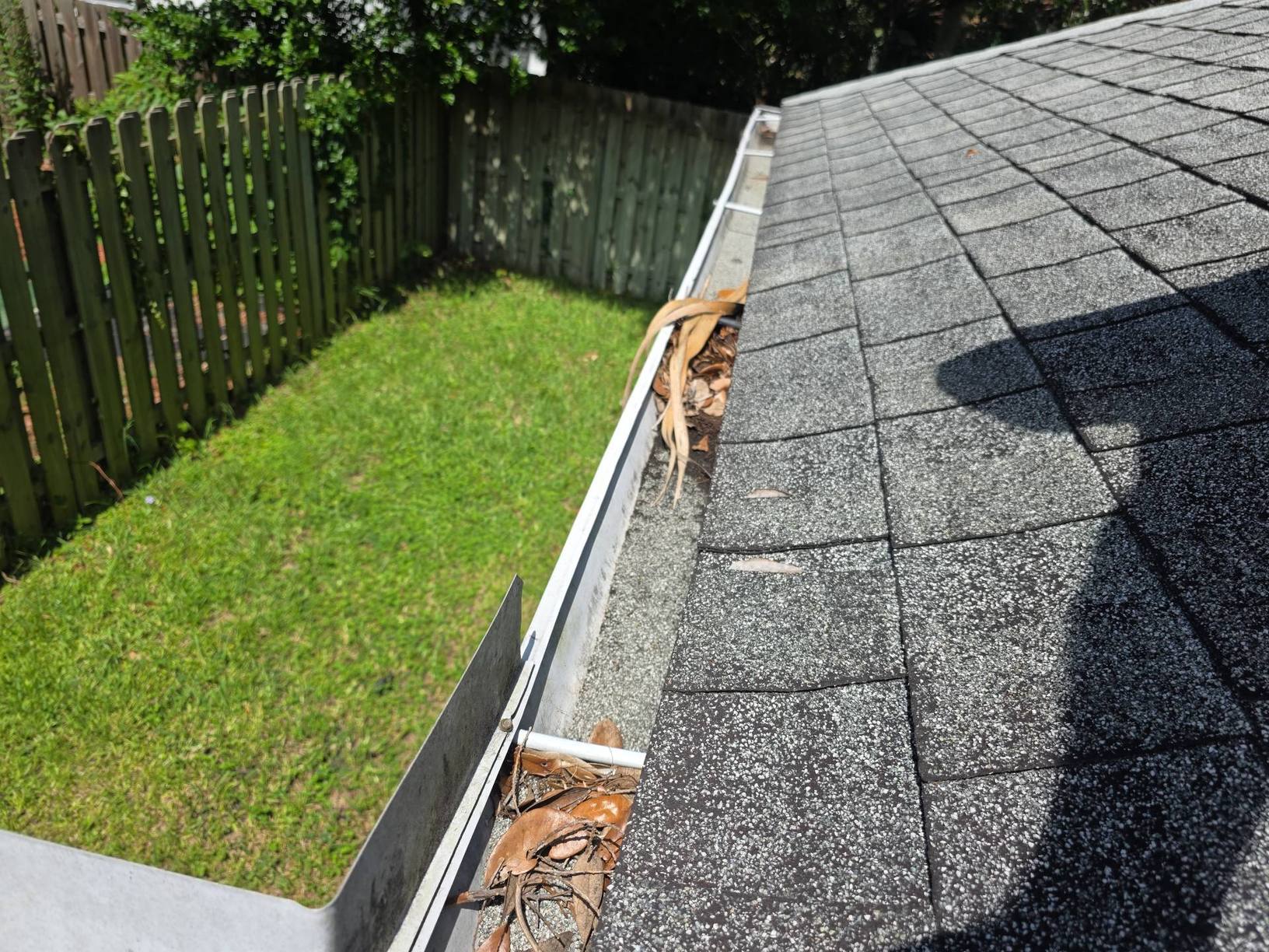 Gutter packed with leaves on the old roof in Port Orange FL