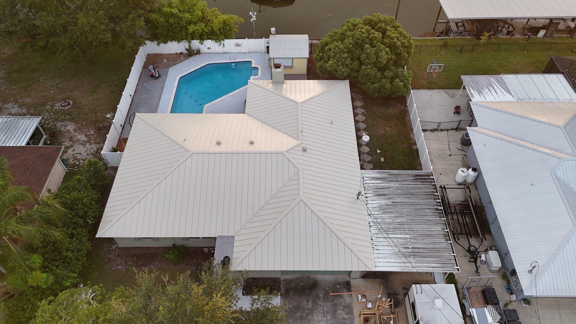 Drone view of the finished standing seam metal roof in Lake Wales FL